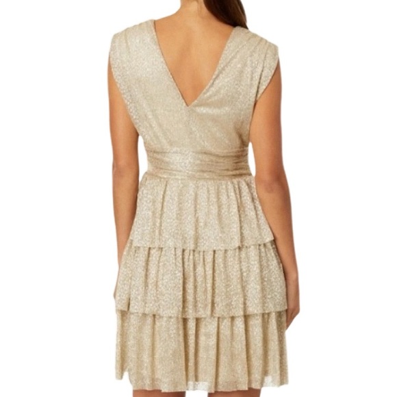 NWT Lilly Pulitzer Gold Metallic Crinkle Faye V-Neck Ruffle Dress - Sz XS - Picture 2 of 8